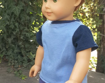 18 " Boy Doll color block blue top / T-shirt for 18" Boy Doll - doll classic tee - boy doll clothes- Blue tshirt- boy summer top