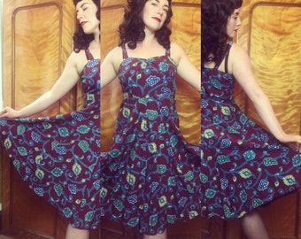 Vintage original late 40s early 50s handmade swing dress uk12