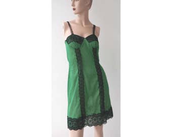 50 's new antique Black Lace green slip dress slip dress deadstock size s , m, l, xl, xxl,xxxl underwear lingerie