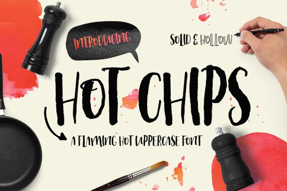 Digital Font Hot Chips - Digital Typeface - Hand drawn all caps font - Instant Download