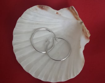 Sterling 925 Silver Hoop Earrings One Inch Round - EB310