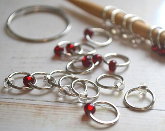 Rubies and Diamonds / Knitting Stitch Markers - Dangle Free Snag Free Knitting Stitch Markers - Small Medium Large Sizes Available