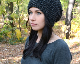 The Ashland Beanie ∙ Slouchy Textured Beanie ∙ Charcoal Grey ∙ Warm Winter Hat