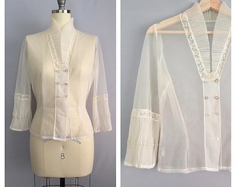 Gossamer blouse | 1950s nylon lace blouse | 50s sheer shirt | s - m