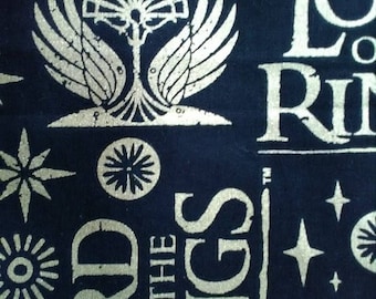 REMNANT 3/4 yard Black and Gold Lord of the Rings fabric 100% cotton