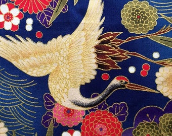One yard Japanese kimono cotton fabric crane bird printed
