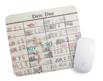 Book Lover Gift - Library Checkout Card Mouse Pad - Computer mousepad gift for readers library vintage due date book card