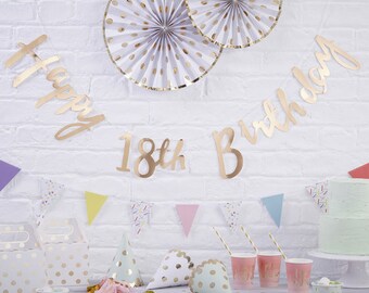 Party Decoration Bunting,Gold Happy 18th birthday bunting