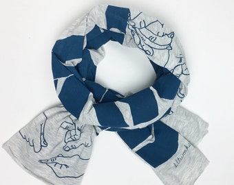 Hand Printed RESIST Scarf- Screen Printed- Blue