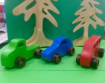 Handcrafted wooden toy cars