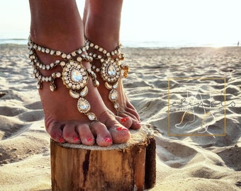 Beach Wedding Barefoot Sandals,Bridal Foot Jewelry,Boho Slave Anklet,Wedding Anklet,Bridesmaid Accessories,KEEVA design