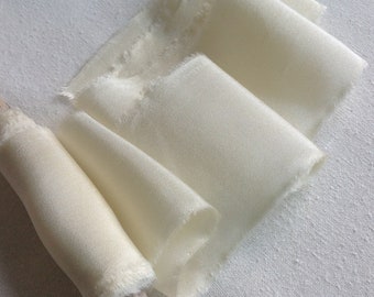 Ivory Silk Ribbon, Hand Dyed with natural dyes for floral bouquets, weddings, silk embroidery, embellishments, elegant gift wrapping