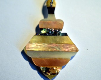 Vintage Mother of Pearl and Abalone Shell Intarsia Pendant (1060401)