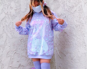 Manic Nurse and Hurt Bunny Aini x Kawaii Goods Collab Sweater, Yami Kawaii Sweater, Nurse Kei Sweater, Guru Kawa