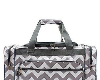 Monogrammed Large Gray Chevron Duffel- Personalized Gift-Monogram Duffel-Personalized Overnight Bag-Embroidered Duffle-Embroidered Carry On