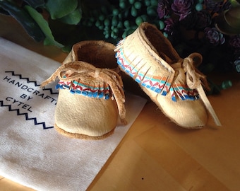 Soft soled 0-3m leather moccasins