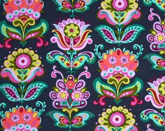 Amy Butler Bright Heart Folk Bloom Midnight by Free Spirit