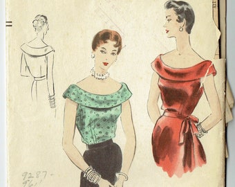 Vintage Sewing Pattern Ladies' Round Neck Blouses 1950s Vogue 8141 in 32" Bust - Free Pattern Grading E-book Included
