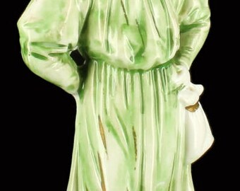 Antique Victorian Majolica Figurine Green Glaze Character Germany
