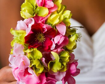 50% OFF // Olive and Wine Hair Flower with Red, Pink, and Green / Luxury Hair Care Accessories / One-Of-A-Kind Hair Styling Product