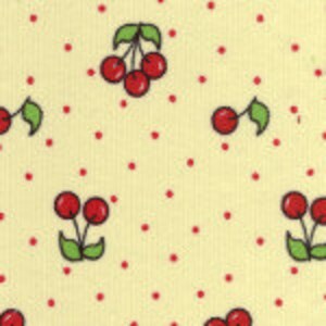 Red Cherries on Yellow Corduroy Finewale Featherwale Babywale 21 wale