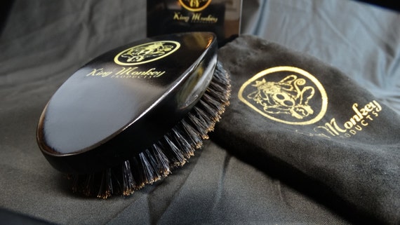 KING MONKEY PRODUCTS - 1776 Natural Boar Bristle Palm Hair & Beard Brush %100 Pure Boar Bristle Unisex Cushion Hair Brush Plus Velvet Bag