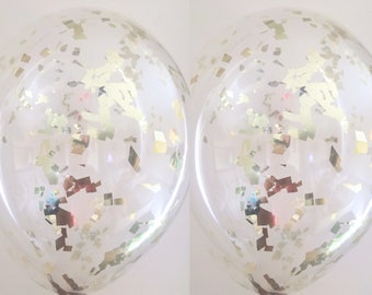 5 gold foil Confetti filled balloons, confetti balloons, balloon bouquet for weddings babyshower birthdays parties 11"
