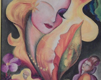 Abstract Surreal Colorful Flowers with Faces