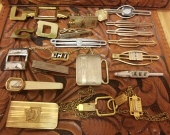 Various vintage tie clips/money clip/ watch chain/cufflinks/DIY