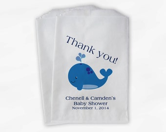 Blue Whale Baby Shower Favor Bags - Personalized Custom Treat Bags for Baby Shower - 25 Paper Bags (0019)