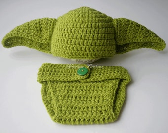 Star Wars Crochet Yoda Baby Boy Hat and Diaper Cover/Master Yoda Baby Hat From Star Wars For Boy/Newborn Crochet Photo Prop