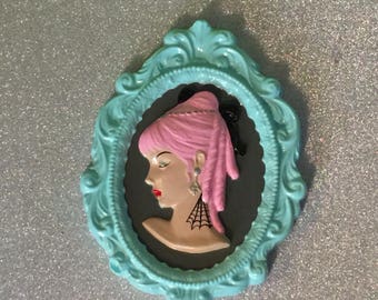 Tattooed Cameo Wall Hanging ~ ReVamped Vintage Piece