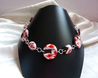 White brown red porcelain discs necklace