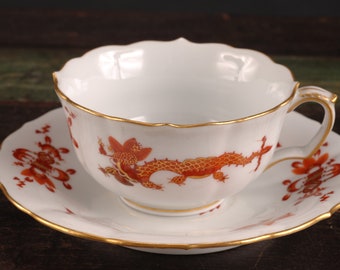 Meissen Red Dragon Cup and Saucer, Germany