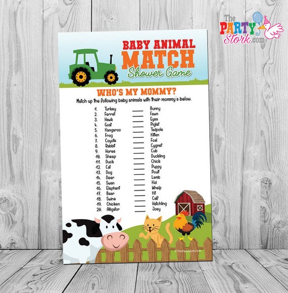 baby shower baby animals match answers