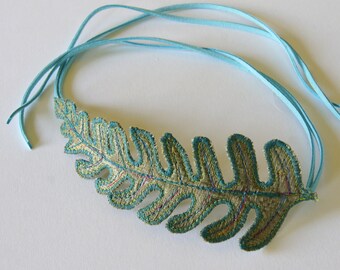 Fern Leaf Bun Wrap Textile Hair Accessory Botanical Fiber Art Gift for Her