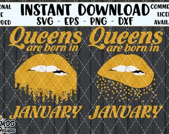 Instant Download - Personal Use - Both Designs Included - Queens are born in January Month - SVG PNG DXF - Cut, Shirt Cup Design Wall Art