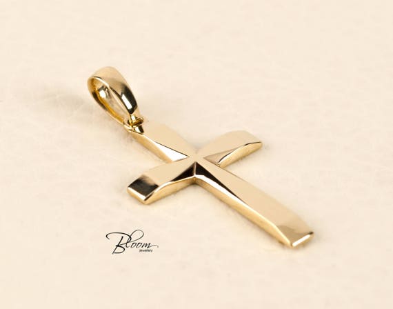 Personalized Gold Cross for Men 14K Solid Gold Cross Pendant