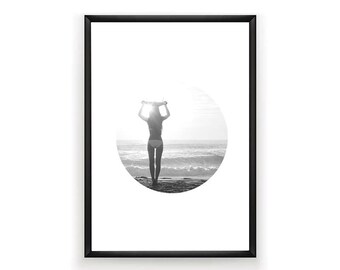 Surfer Photo, Surf Photography, Summer Art, Surfer Poster, Surf Poster, Girl Photography, Surf Photo, Summer Decor, Black and White Art