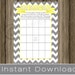 Baby Shower Bingo Game Cards gray chevron and yellow INSTANT DOWNLOAD diy printable digital file print your own , babyshower activity idea