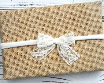 Ivory Lace Bow Headband - Ivory Lace Headband - Ivory Bow Headband - Baby Ivory Headband - Ivory Nylon Headband