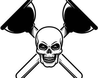 Plumber Logo #1 Skull Toilet Plunger Pluming Handyman Mechanic Maintenance Company Logo .SVG .EPS PNG Clipart Vector Cricut Cut Cutting File