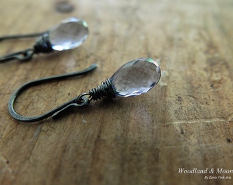 Iolite earrings, drop earrings, sterling silver earrings, blue gemstone, indigo crystal earrings, gemstone jewelry, oxidized sterling silver