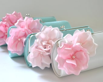 Set of 4-Small Bridesmaid clutches / Wedding clutches - CUSTOM COLOR
