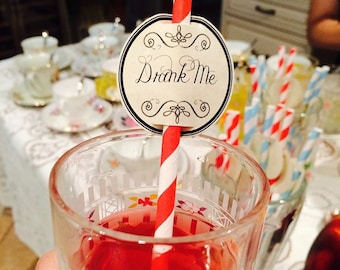Alice in Wonderland Tea Party 24 Drink Me Straw Topper