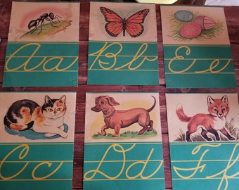 Vintage Cursive Alphabet Cards and Number Cards