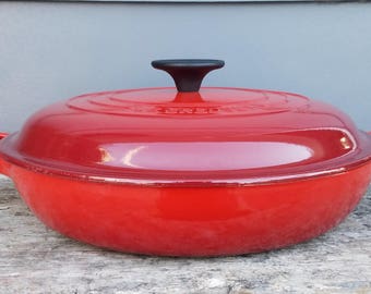 Vintage Le Creuset Braiser/Casserole #26 Cerise Cherry Red, 2.25 Quarts, 10.5", Enameled Cast Iron, New Old Stock, Made in France