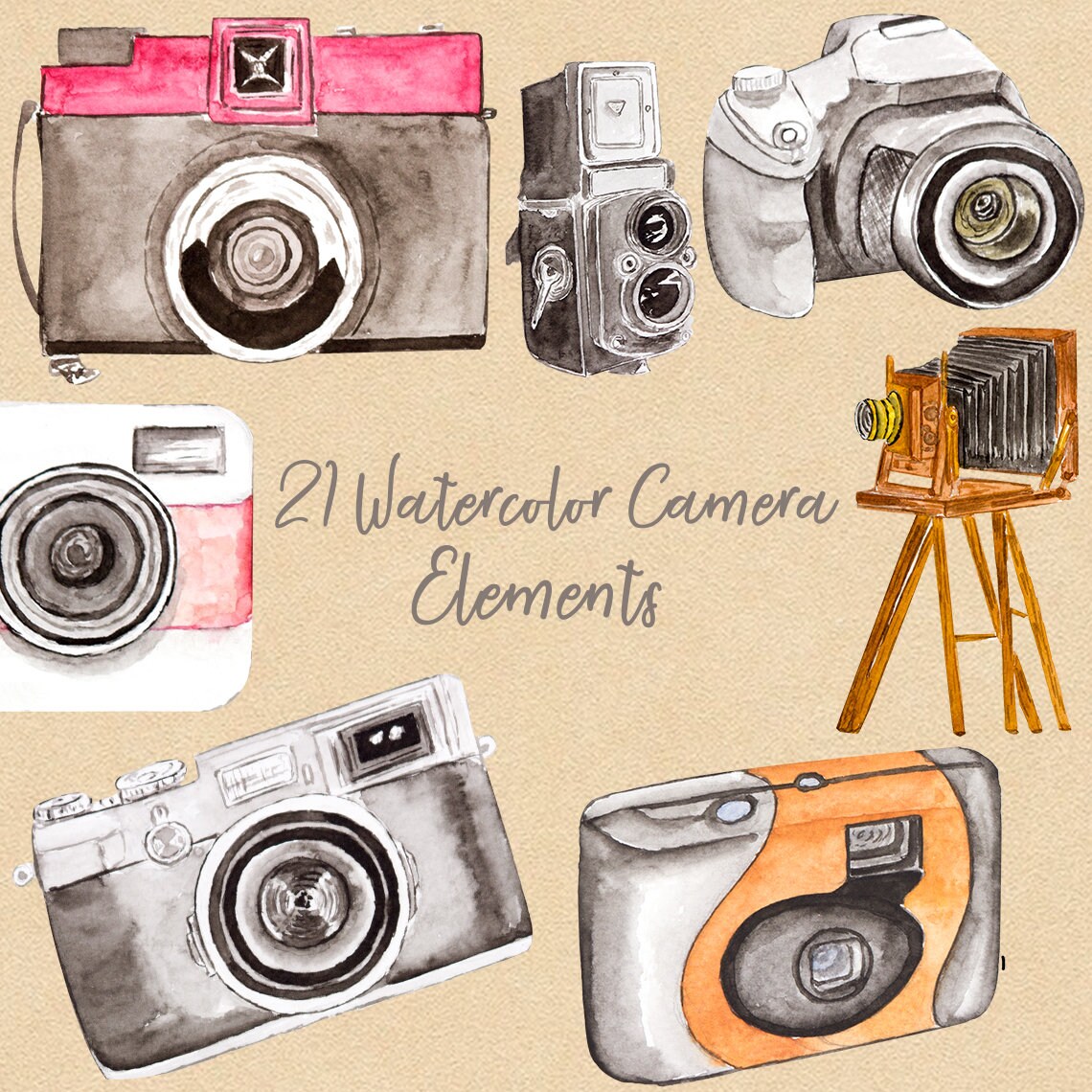 Watercolor Cameras Clipart Watercolor photo camera camera