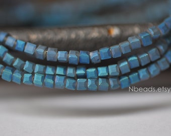 200 beads- Faceted Glass Cube 2mm, Tiny Crystal Spacer beads, Matte Green Blue- (#FZ02-34)