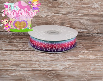 White Bubbles on Purple, Pink and Blue 7/8 inch Ribbon
